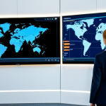 Modern Logistics Management**

A professional woman, fully clothed in modest business attire, stands in front of a large screen displaying a cloud-based TMS (Transportation Management System) interface. The screen shows real-time cargo tracking and optimized routes. Modern office environment, bright lighting. Safe for work, appropriate content, perfect anatomy, natural proportions, professional, family-friendly.

**