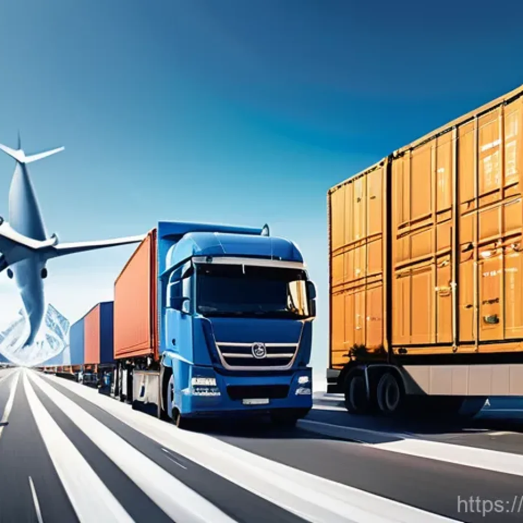 국제물류 실무에서 자주 쓰이는 용어 - A wide-angle, vibrant, and dynamic illustration of a global logistics network. In the foreground, a ...