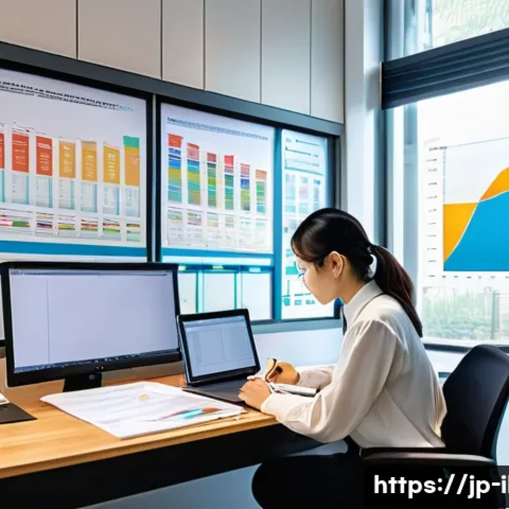 국제물류관리사 기출문제 분석 - A modern study room scene featuring a focused Japanese adult student preparing for the International...